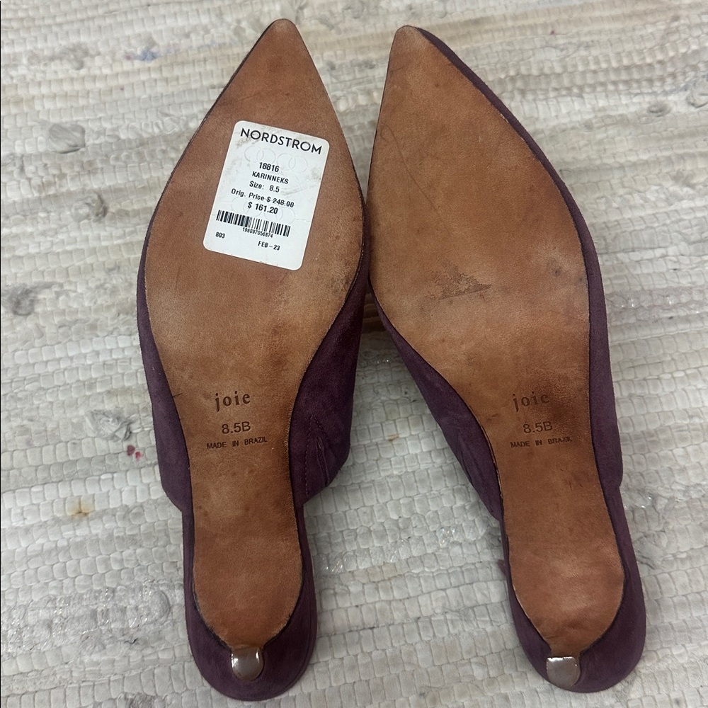 New Joie Womens Karinne Berry Purple Suede Kitten Dressy Mules Shoes - Picture 6 of 8